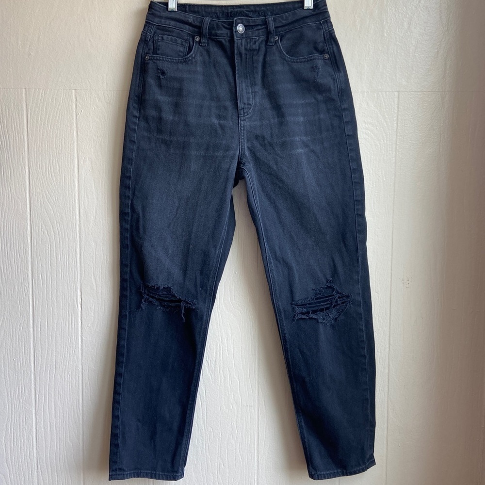 American Eagle High Rise Distressed Mom Straight Jeans 4